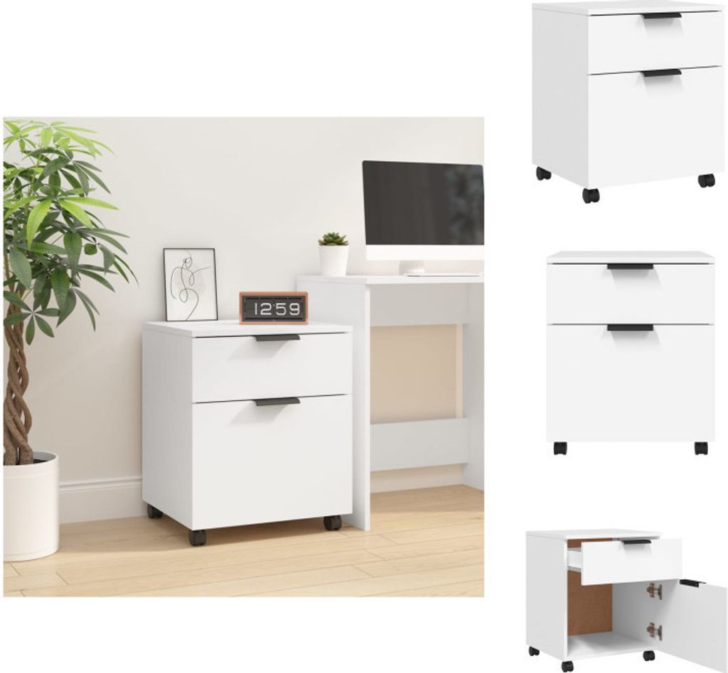 vidaXL Mobiler Aktenschrank mit Rollen Weiß 45x38x54 cm Holzwerkstoff - Aktenschränke