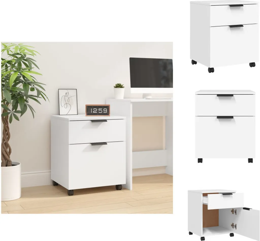 vidaXL Mobiletto Archivio Bianco 45x38x54 cm con Ruote per Ufficio