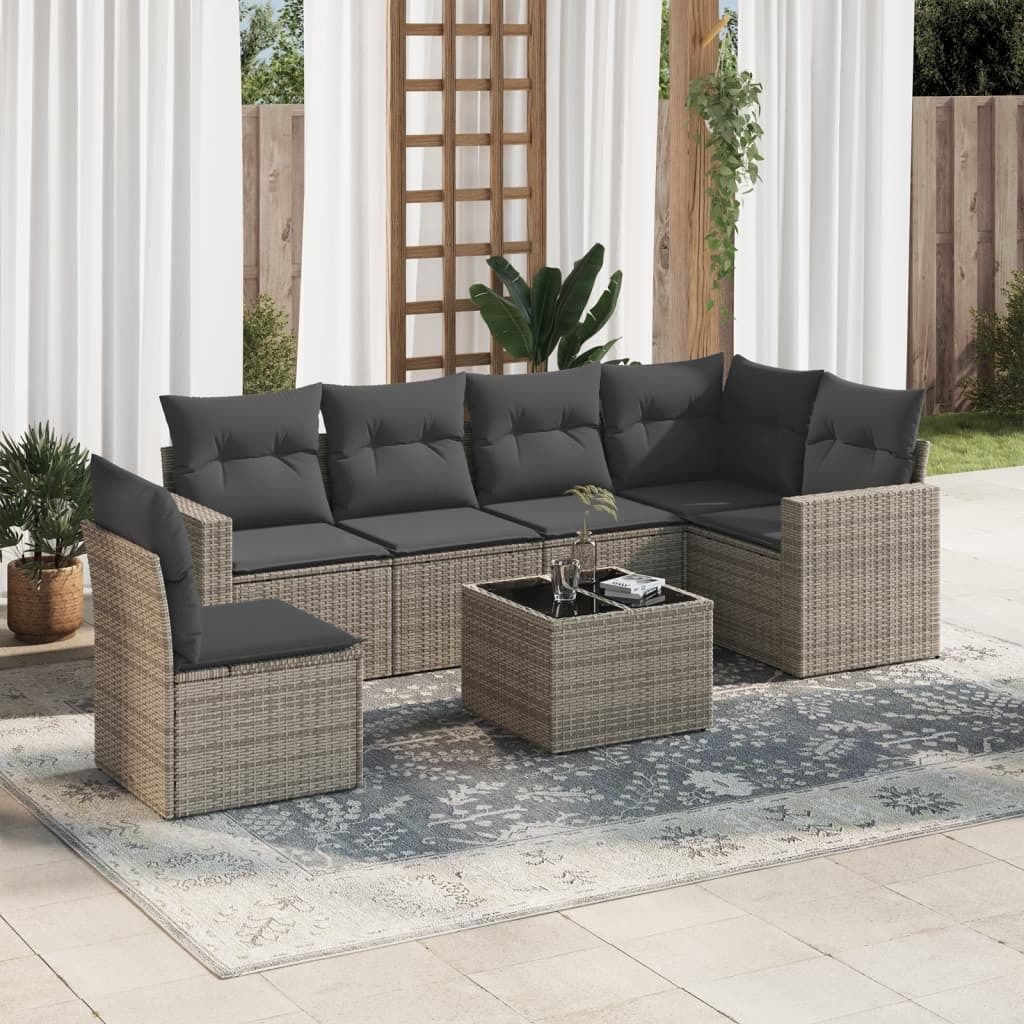 Design 7-tlg. Garten-Sofagarnitur mit Kissen Grau Poly Produktbild 
