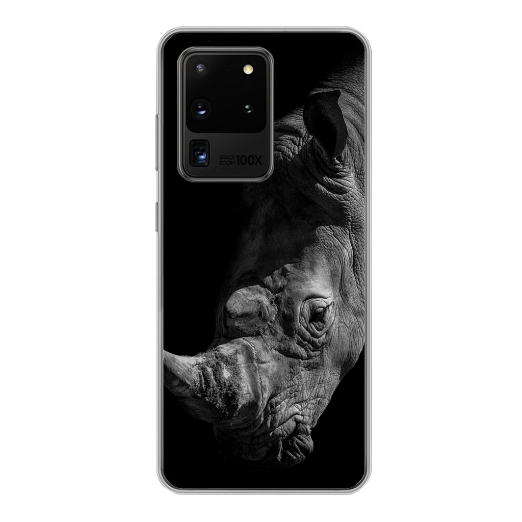 MuchoWow Handyhülle Schutzhülle Hülle für Samsung Galaxy S20 Ultra Nashorn - Wildtier - Porträt Silikon Softcase Handy Hülle - Karteninhaber