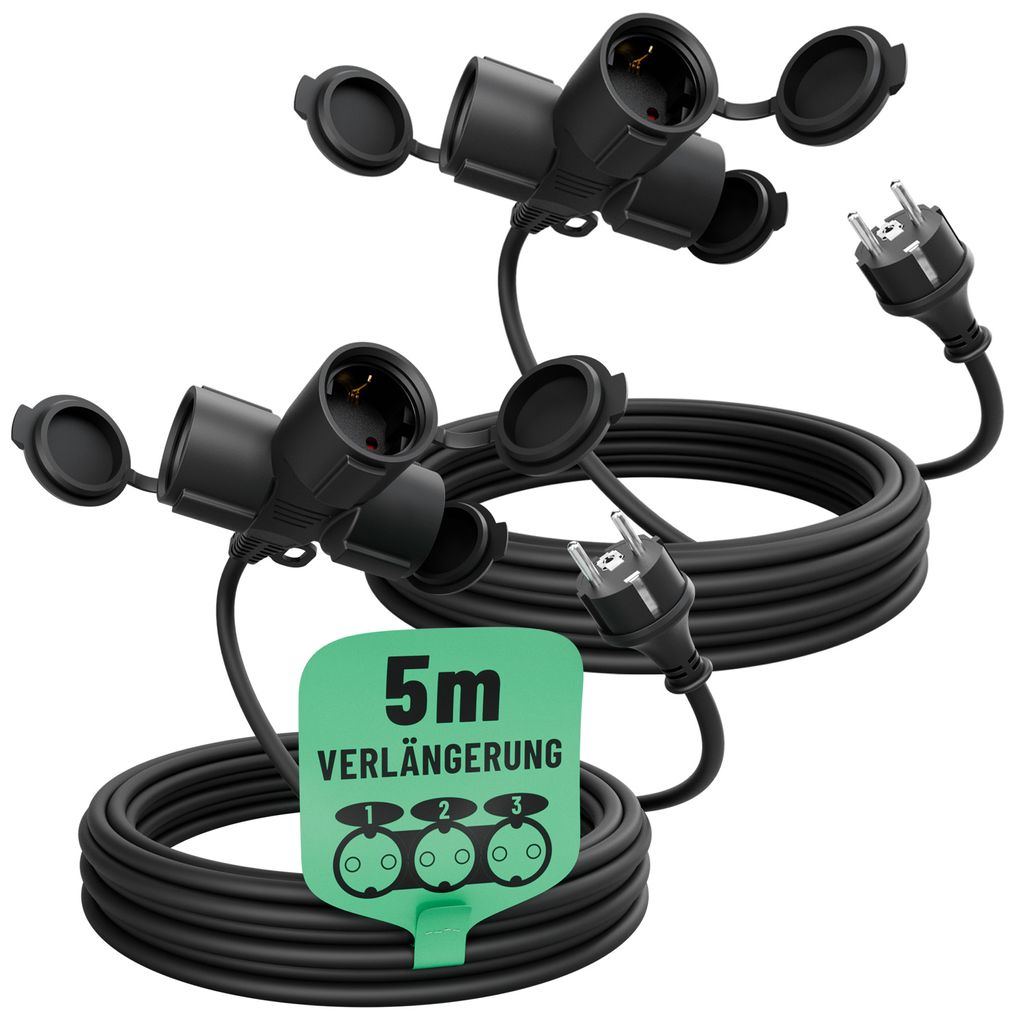 greate Outdoor Verlängerungskabel 3-fach 5m 2er Pack