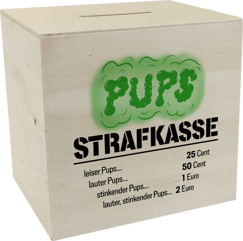 Spardose aus Holz für Familien mit lustigem Spruch - Pups Strafkasse