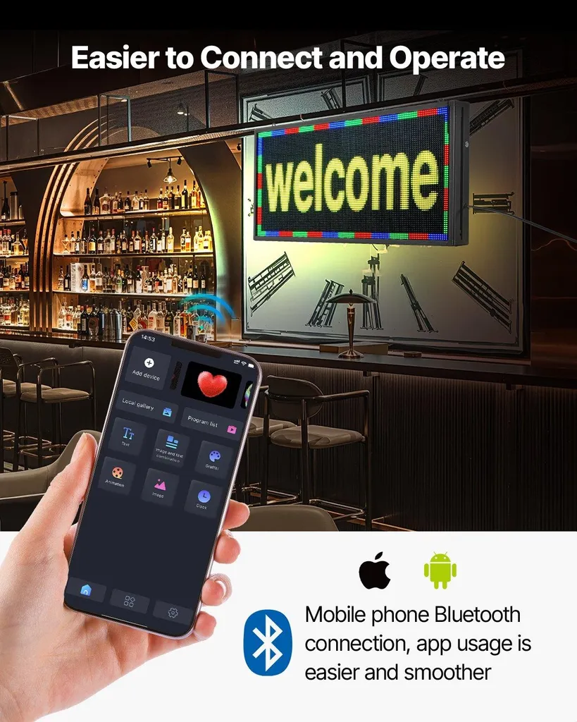 Panneau matriciel P10 RGB à texte défilant LED programmable Bluetooth