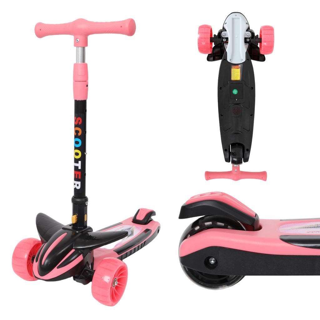 Habib Plane Scooter Kinderroller | 3-Rad, LED-Licht & Faltbar: Pink