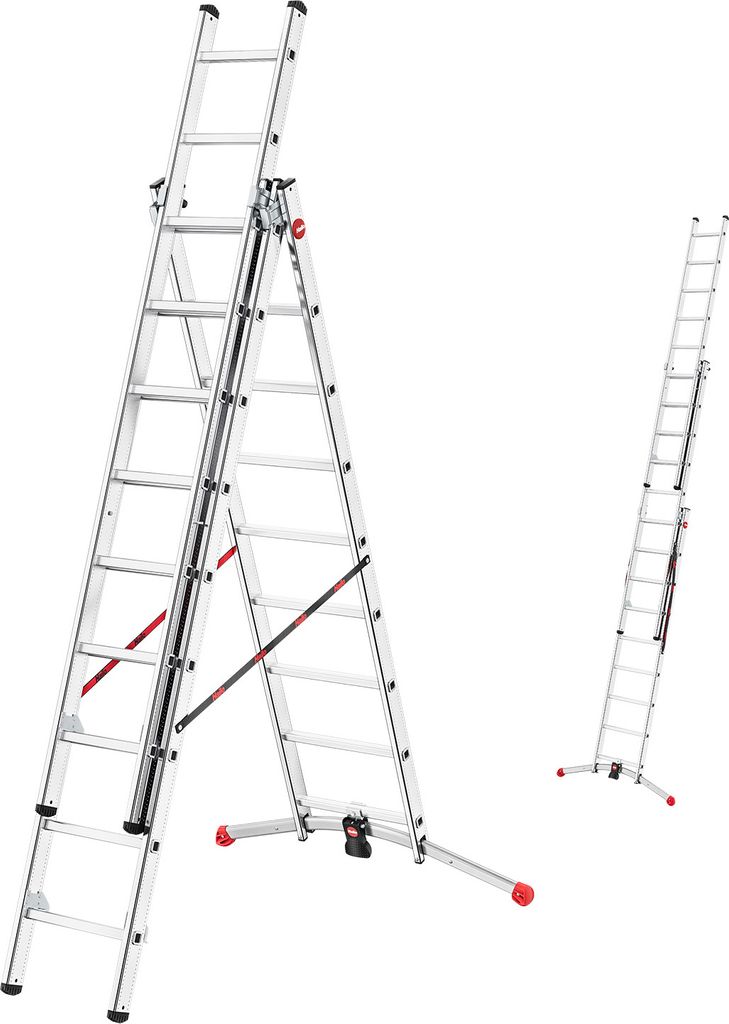 Hailo Leiter HobbyLOT, 3-teilige Alu-Kombileiter, 3 x 9 Sprossen, Lot-System