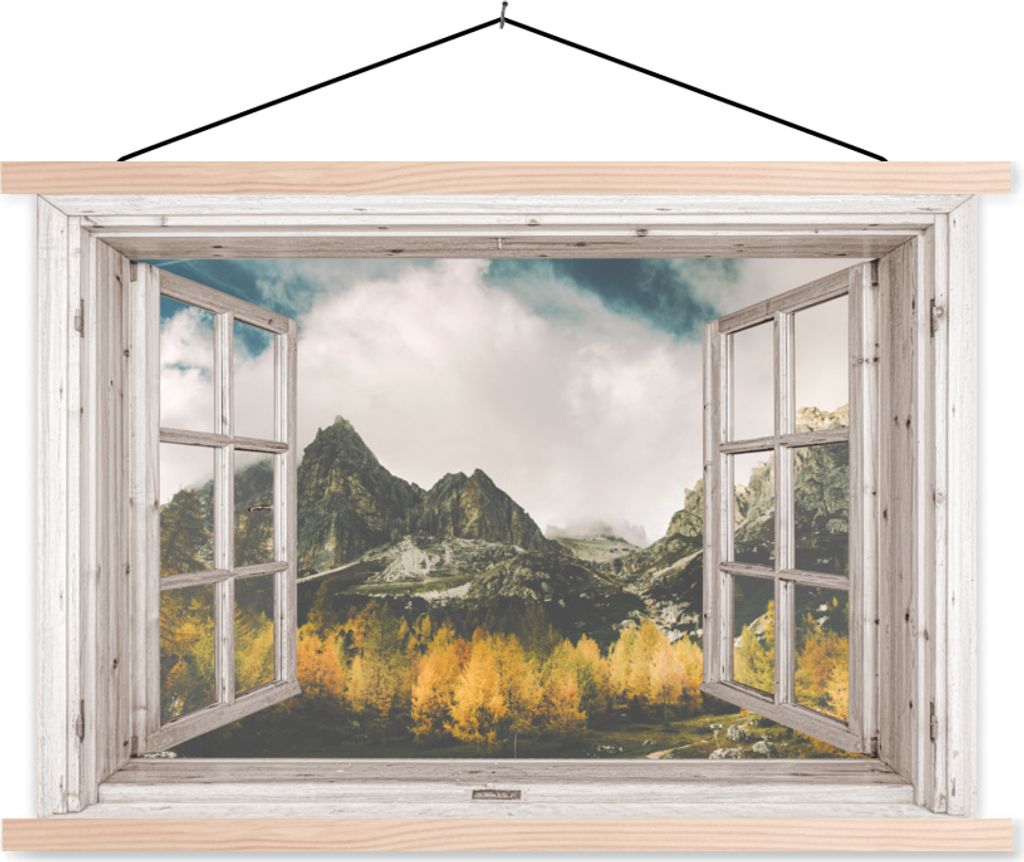 MuchoWow Textilposter Aussicht - Berg - Herbst 60x40 cm mit holzfarbenen Rahmen - Bilder
