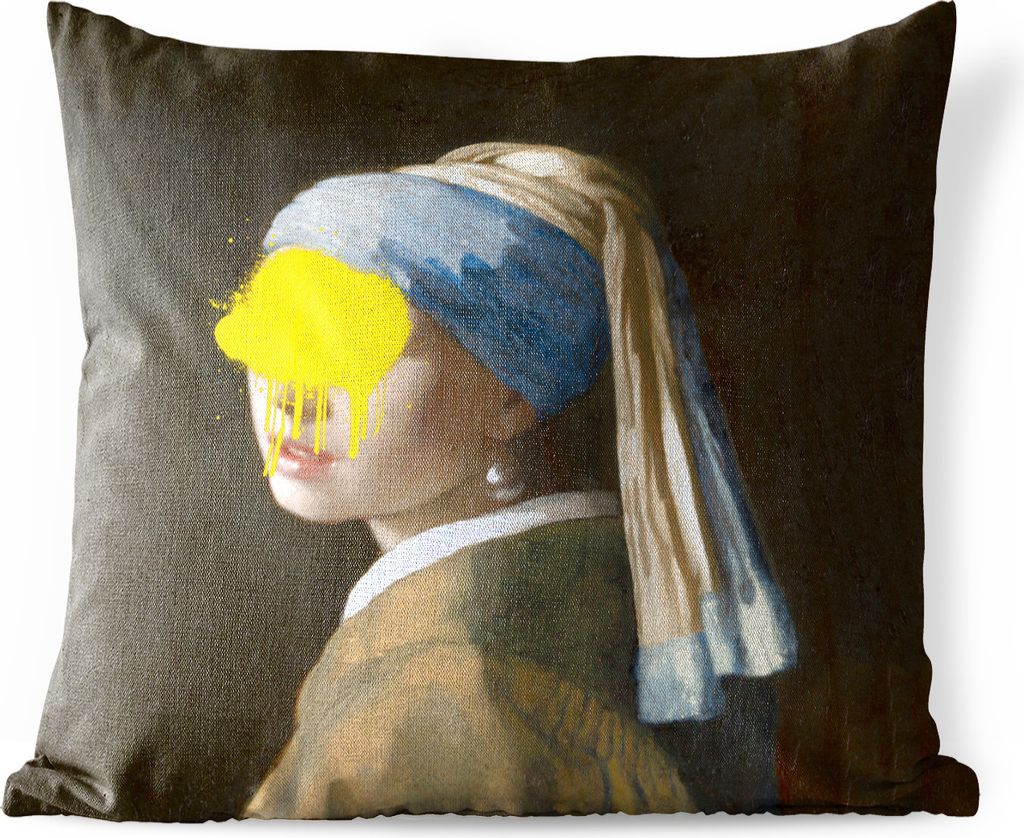 MuchoWow Outdoor Kissen - Mädchen mit Perlenohrring - Vermeer - Kunst - 45x45 cm - Wetterfest - Lounge Kissen - Fotokissen - Dekoratives Kissen