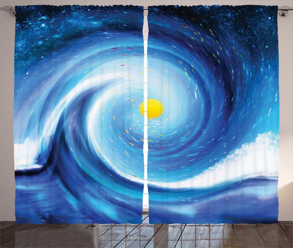ABAKUHAUS Abstrakt Rustikaler Vorhang, Surfer gewellte Sonne, Wohnzimmer Universalband Gardinen mit Schlaufen und Haken, 280 x 225 cm, Gelb Weiß u...