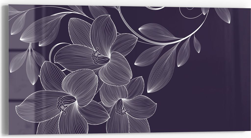 DEQORI Glasbild Echtglas 60x30 cm 'Elegante Liliengrafik' Wandbild Bild modern Deko