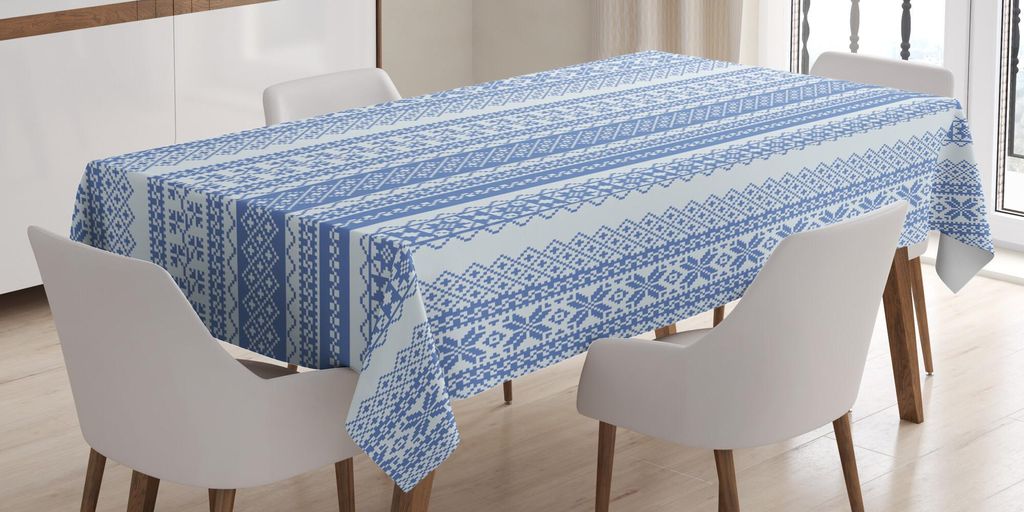 ABAKUHAUS nordisch Tischdecke, Vertikales geometrisches Muster-Stickerei-Muster-skandinavische Chevron zeichnet Blumen, 140 x 240 cm, Hellblau und ...