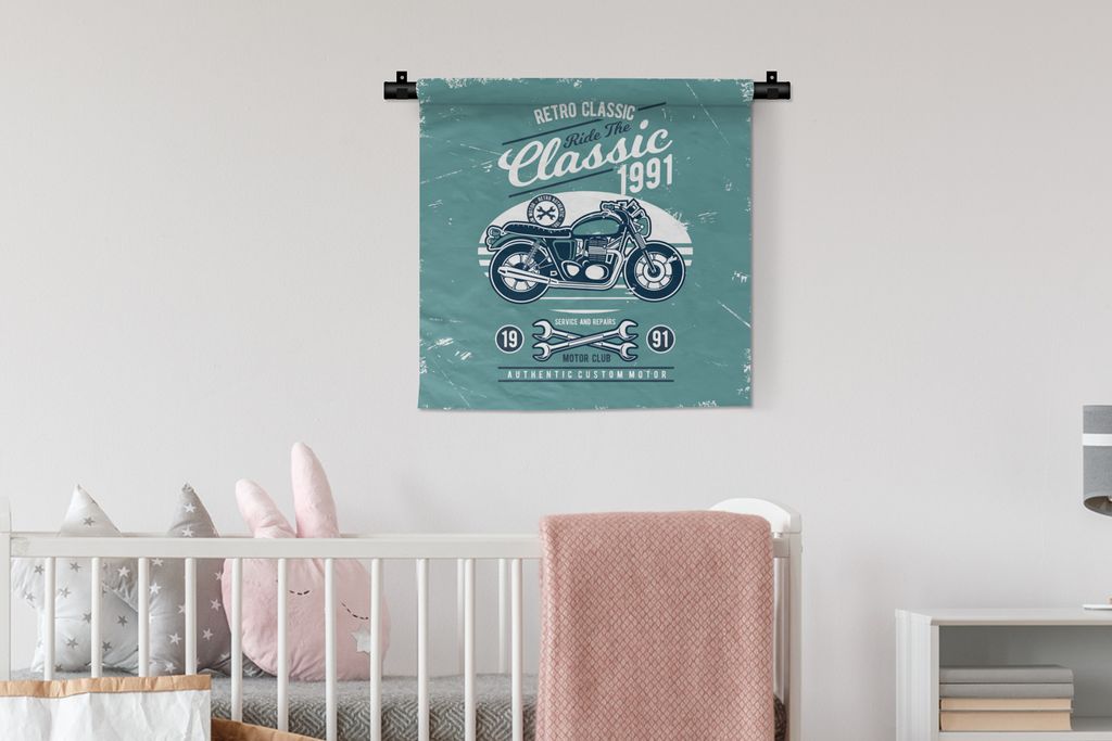 MuchoWow Wandteppich Wandbehang Motorrad - Werkzeuge - Retro 60x60 cm Tapisserie Dekoration Wandtuch - Dekorationen - Wand Decke