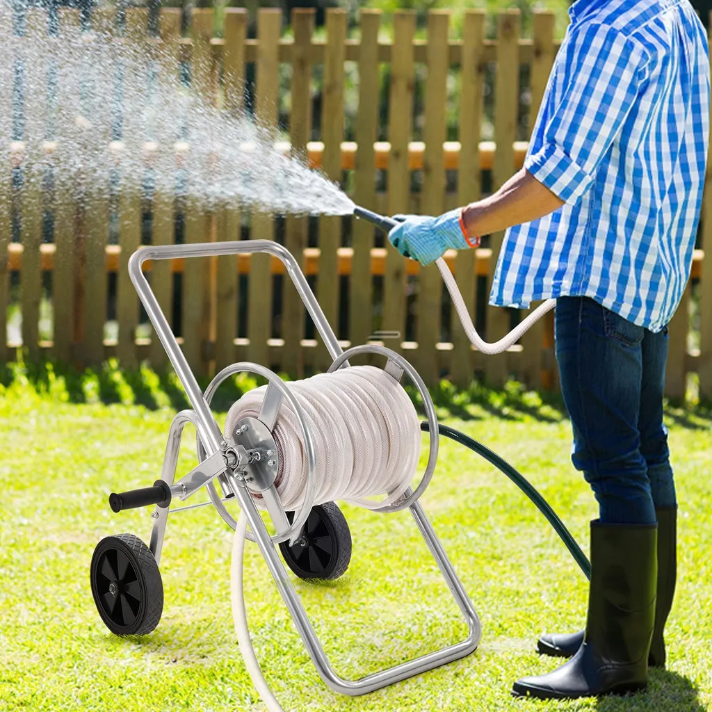 Avvolgitubo Professionale 175ft con Ruote: Carrello Acciaio Giardino - 8