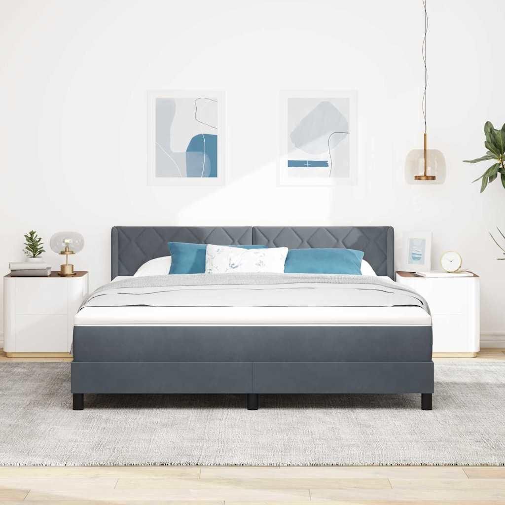 Möbel Boxspringbett mit Matratze Schwarz 100x200 cm Velvet Dunkelgrau - Klassische Betten 3341535
