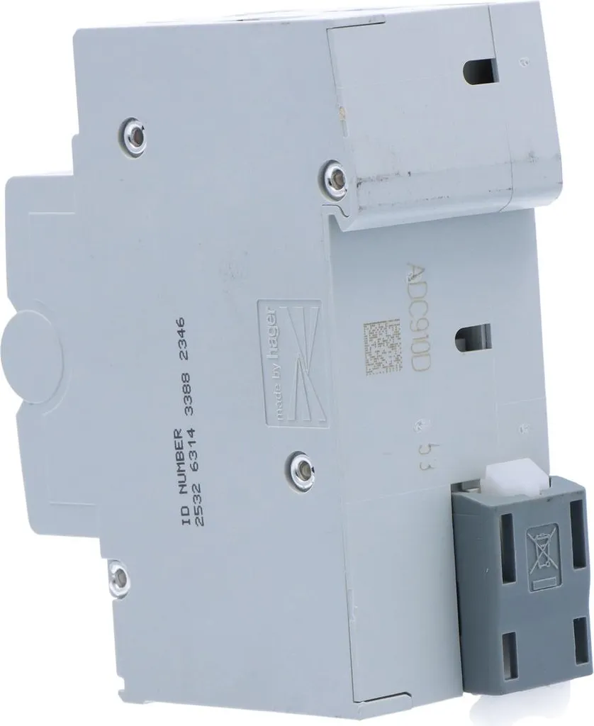 Disjoncteur différentiel 2P 10A B 0.03A type AC Hager ADC910D