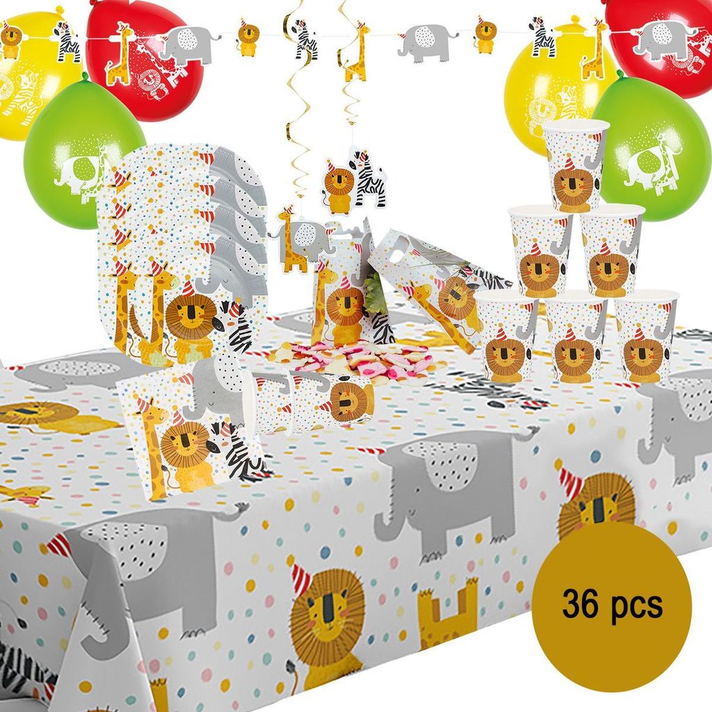 Safari Elefant Löwe & Co. Party-Set Kindergeburtstag, 36-tlg.