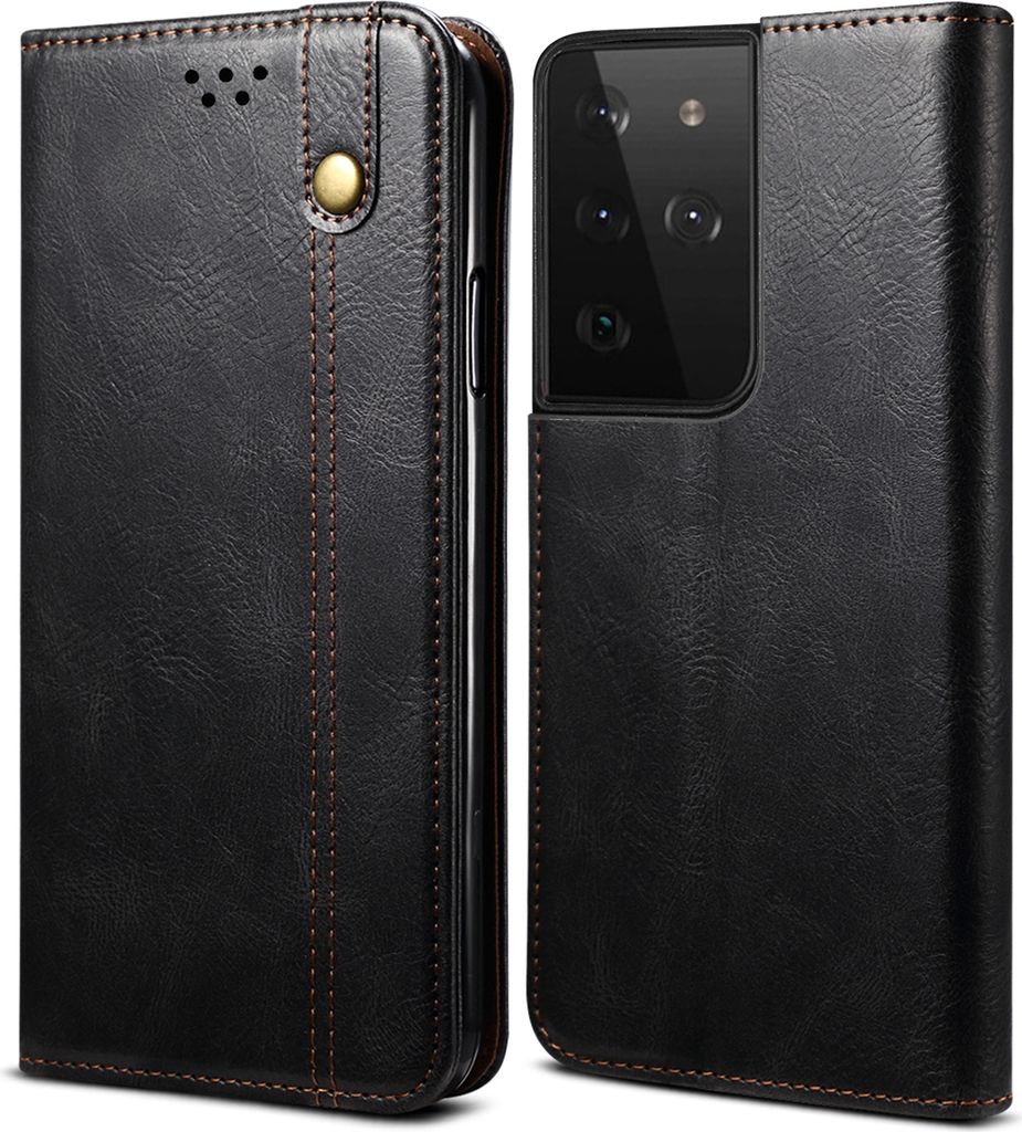 Galaxy S21 Ultra 5G Hülle, LaimTop Leder Flip Brieftasche Schutzhülle für Samsung Galaxy S21 Ultra 5G Schwarz