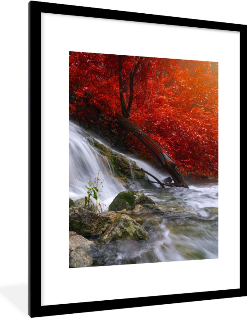 MuchoWow Gerahmtes Poster Wasserfall - Felsen - Wasser - Herbst 60x80 cm - Poster mit Schwarzem Bilderrahmen Wandposter Rahmen Foto Bilder - Wohn...