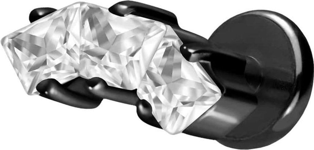 Ohrpiercing, Nasenpiercing Titan Labret mit Push Fit EINGEFASSTE KRISTALLTRAPEZE Schwarz Stablänge: 5mm | Stabstärke: 1,2mm | Discgröße: 3 x 8 ...