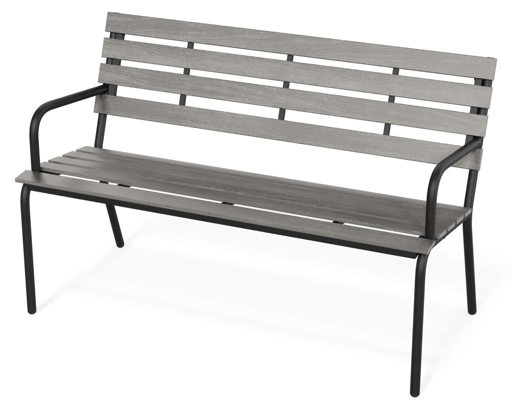 di volio Gartenbank FORIO - Grau, Wetterfeste Bank für Garten und Terrasse, moderne Gartenmöbel aus PS-Board in Holzoptik, 130 cm