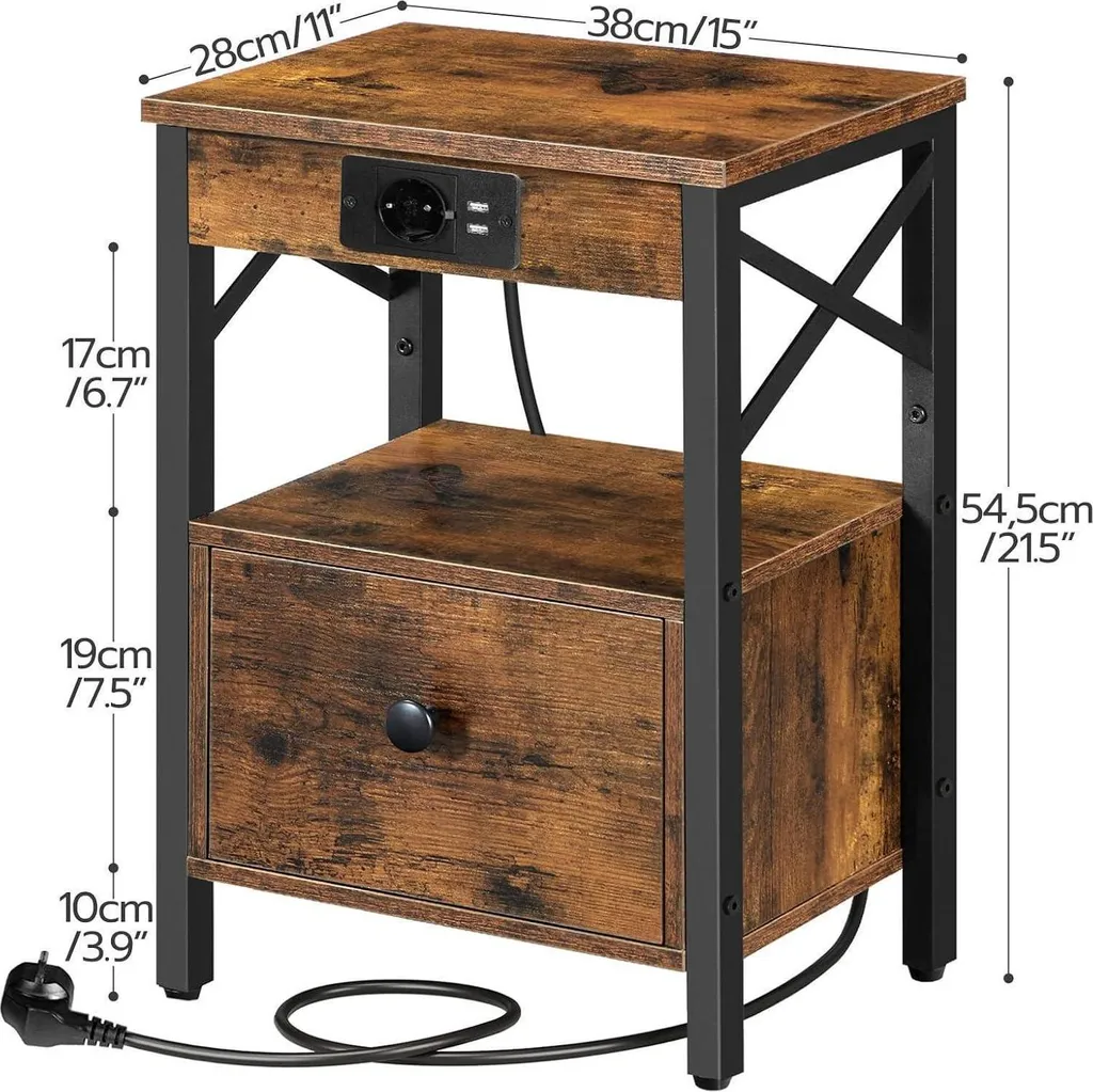 Table d'appoint avec station de charge et rangement discret HOOBRO - 3