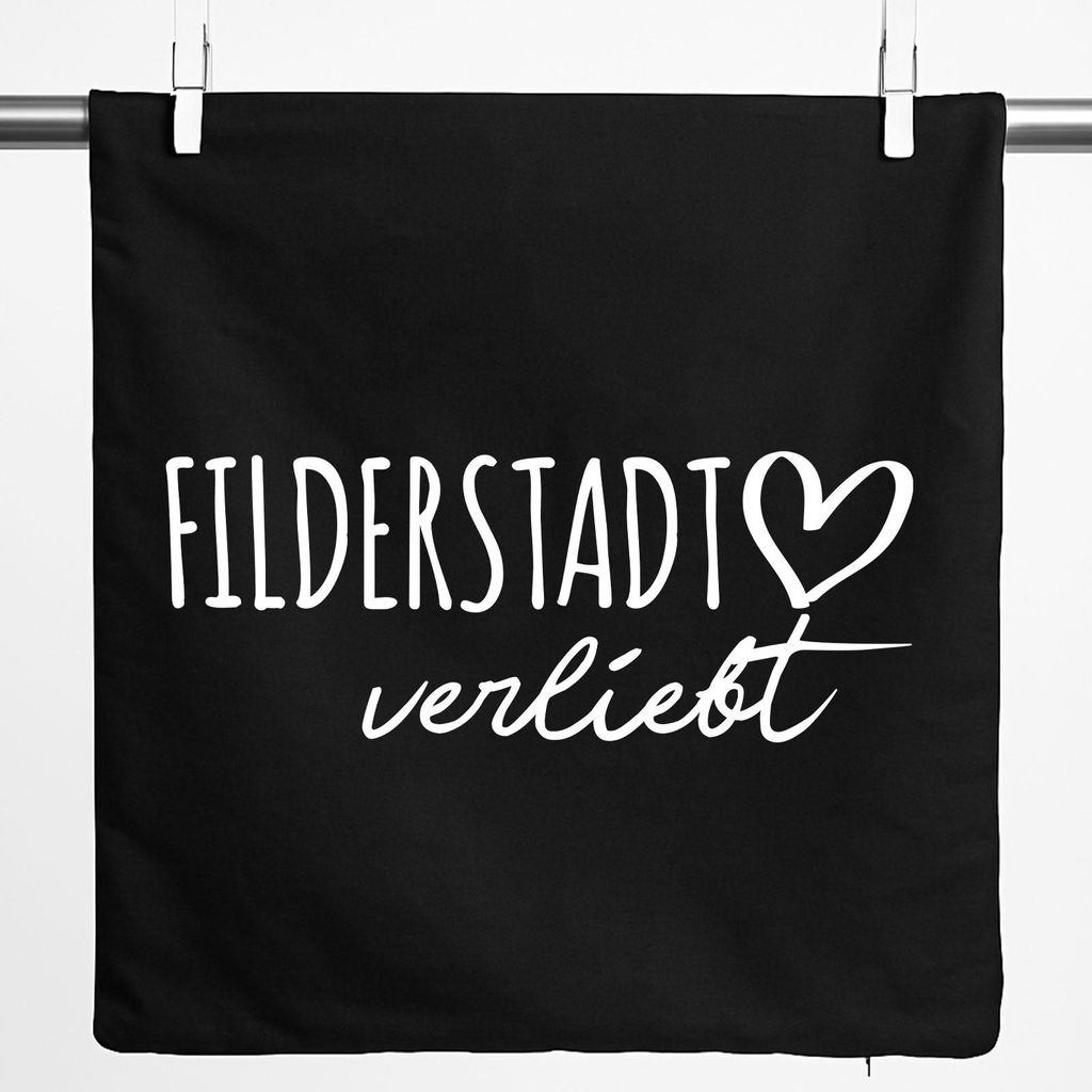 Huuraa Kissenbezug Filderstadt verliebt 40x40cm Black Baumwolle Dekokissenbezug Geschenkidee