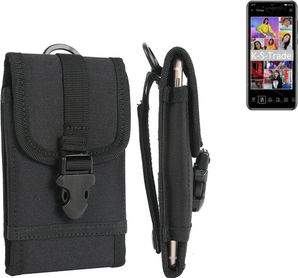K-S-Trade Holster Handy Hülle kompatibel mit Huawei Y8p Holster Handytasche Gürtel Tasche Schutz Hülle Robust Outdoor schwarz
