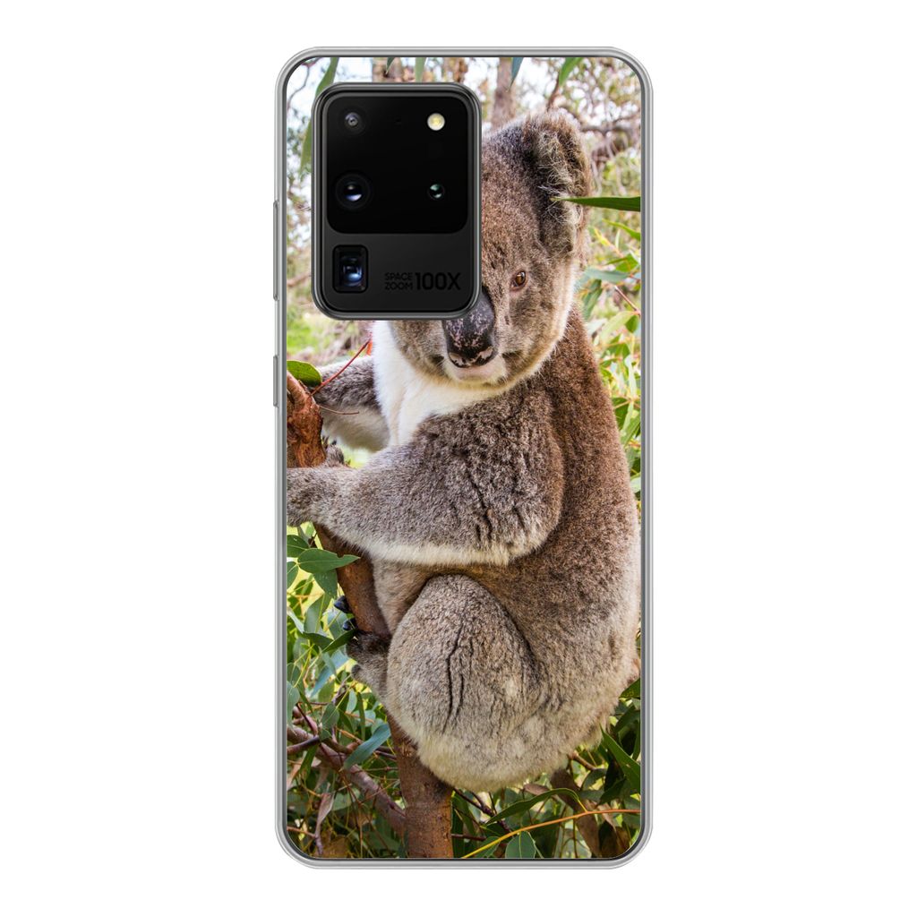 MuchoWow Handyhülle Schutzhülle Hülle für Samsung Galaxy S20 Ultra Koala - Baum - Blätter - Kinder - Jungen - Mädchen Silikon Softcase Hand...