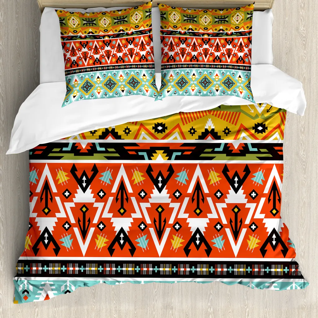 ABAKUHAUS Copripiumino tribale, Amore e avventura Aztec, Antiacaro Adatto a chi soffre di allergie con federe, 155 cm x 220 cm - 80 x 80 cm, Scarlet Senf Blu