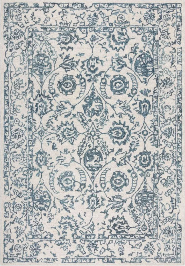 Tapis berbère moderne 160x230 cm Wool Loop - Ivoire et Bleu Yasmin