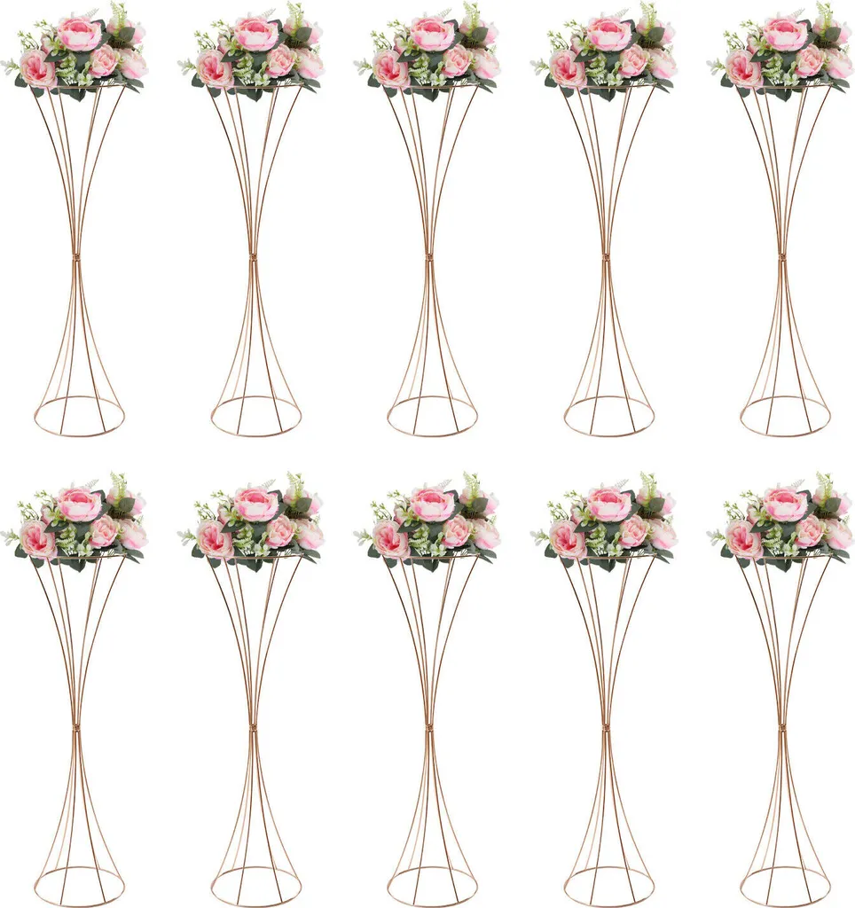 Centre de Table Mariage 80cm : 10 Vases Dorés pour Libérer l'Espace