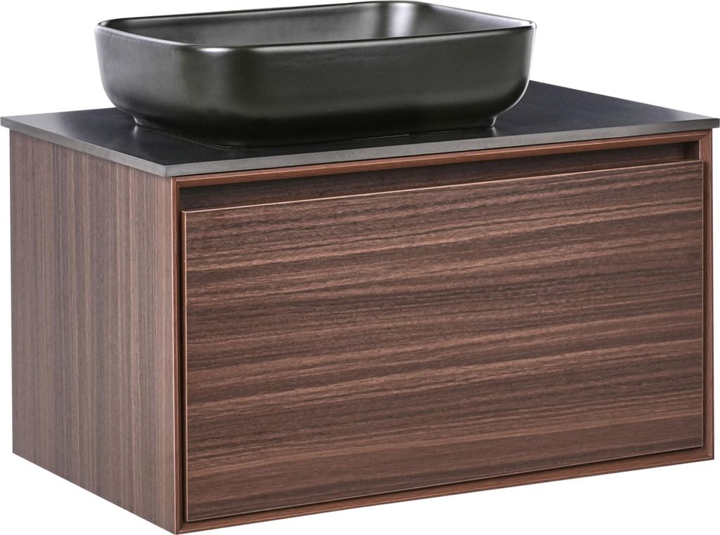 BELIANI Waschtischunterschrank mit Aufsatzwaschbecken Dunkelbraun und Schwarz MDF 80 cm Wandmontage Schublade Badezimmer Aufbewahrung