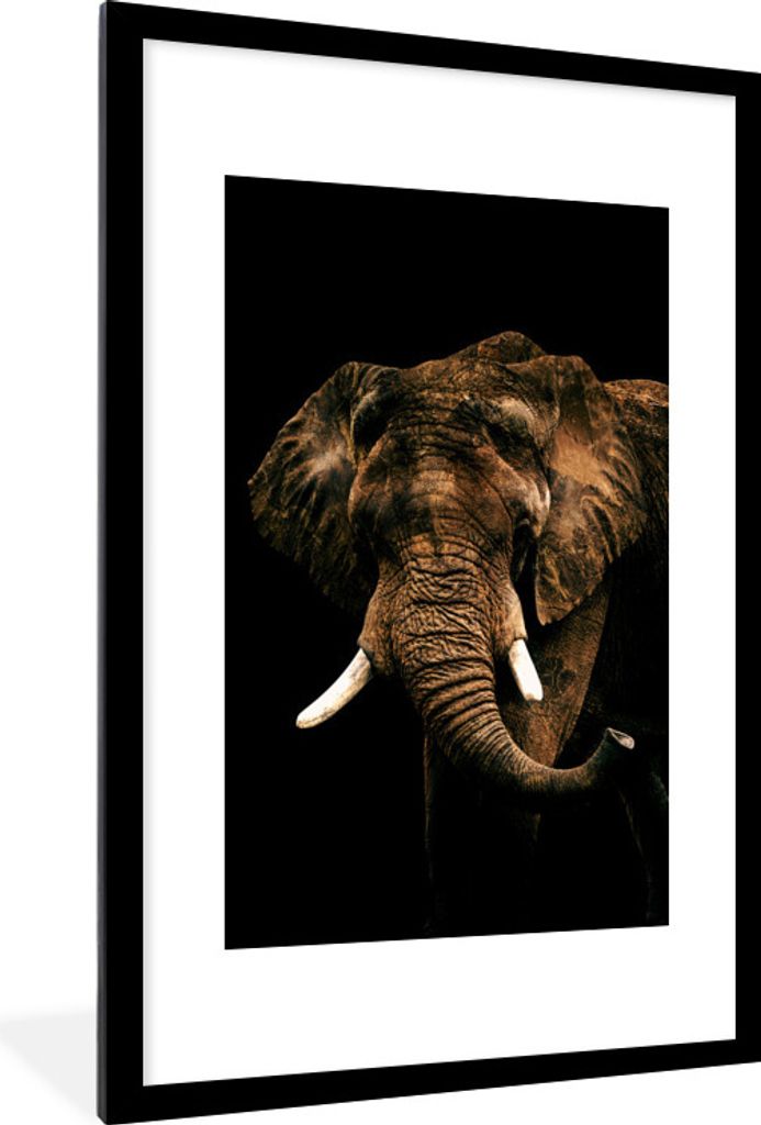 MuchoWow MuchoWow Gerahmtes Poster Elefant - Schwarz - Braun 60x90 cm - Poster mit zchwarzem Bilderrahmen - Dekoration - Wandposter Wohnzimmer ...