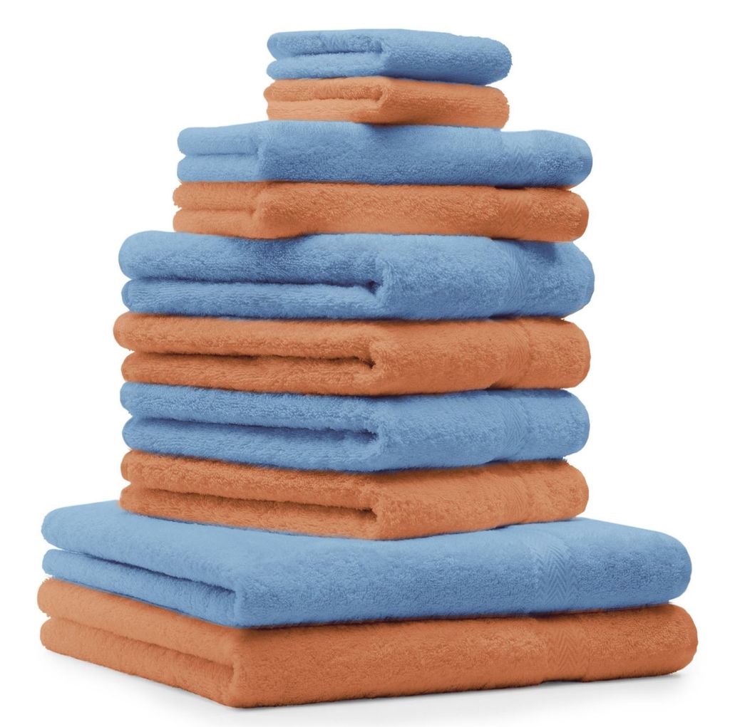Betz 10-tlg. Handtuch-Set PREMIUM CLASSIC 2 Duschtücher 4 Handtücher 2 Gästetücher 2 Seiftücher Farbe: orange & hellblau