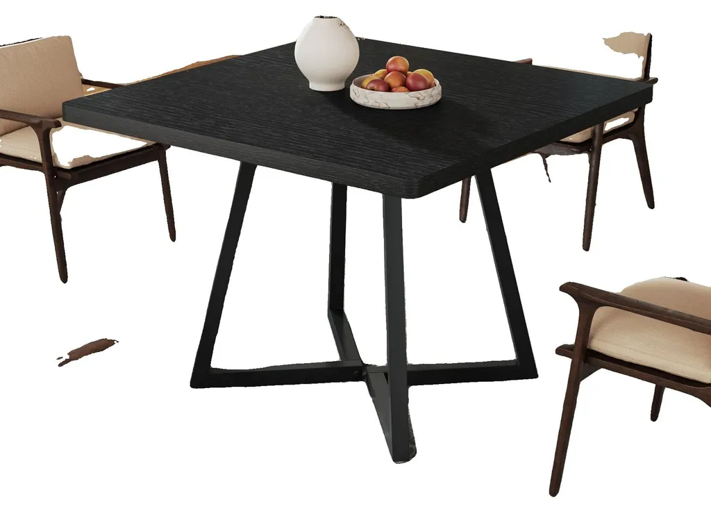 Table de salle à manger bois et métal noir 4 personnes style rétro
