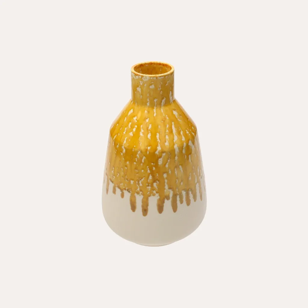 Vase amphore céramique jaune ocre 28 cm stable et imperméable