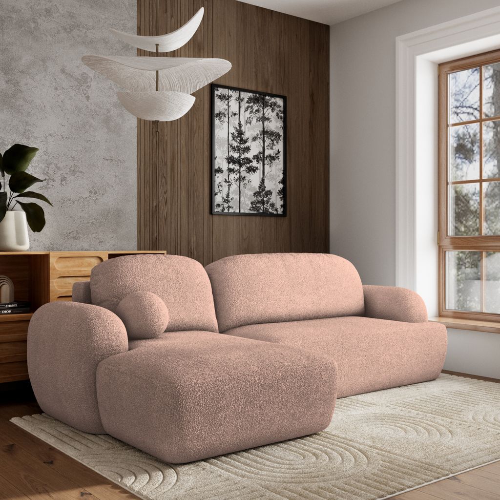 Masseno Ecksofa MODENZA N L-S mit Schlaffunktion L-Form, Sofa mit Bettkasten, Wohnzimmersofa, Couch, Soffa, Bettsofa, Couchgarnitur- Rosa, NOW OR N...