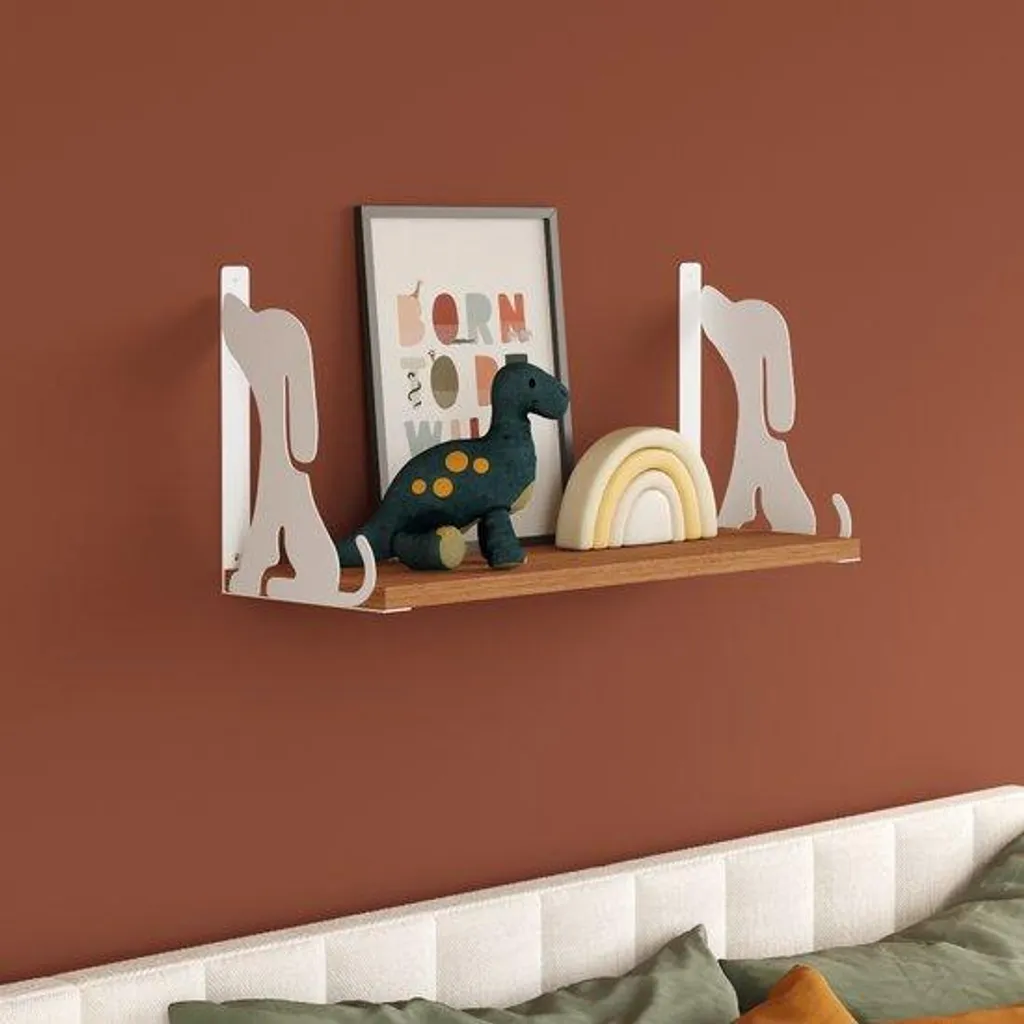 Rangement mural déco chien 60 cm, étagère bois blanc pour chambre