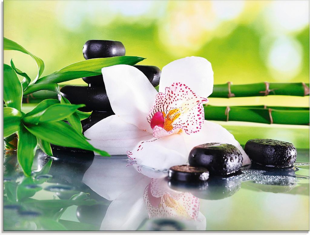 ARTland Glasbild Spa Steine Bambus Zweige Orchidee Größe: Produktbild 