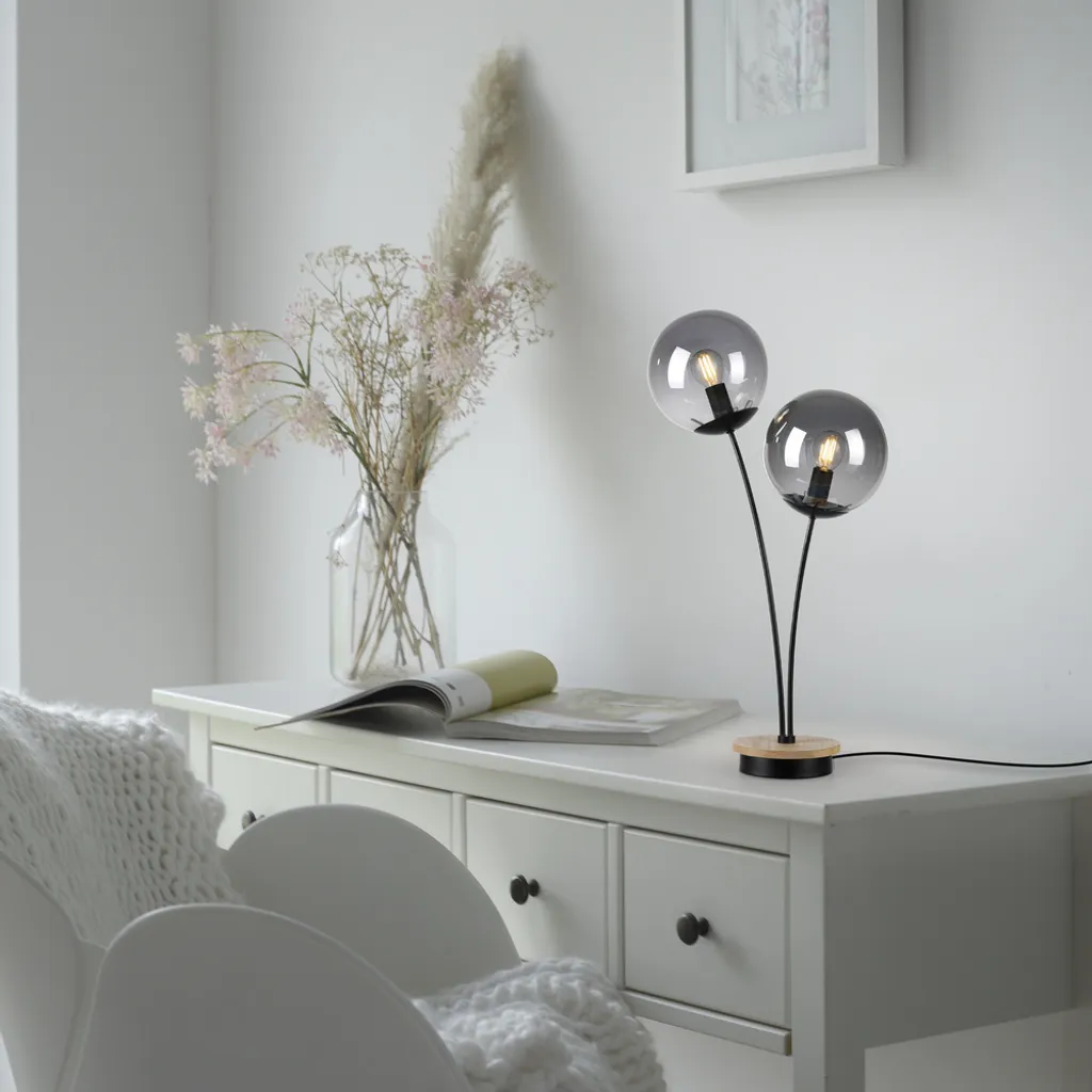 Lampe de chevet double en bois pour chambre et lecture E14 GERDA 50W - 2