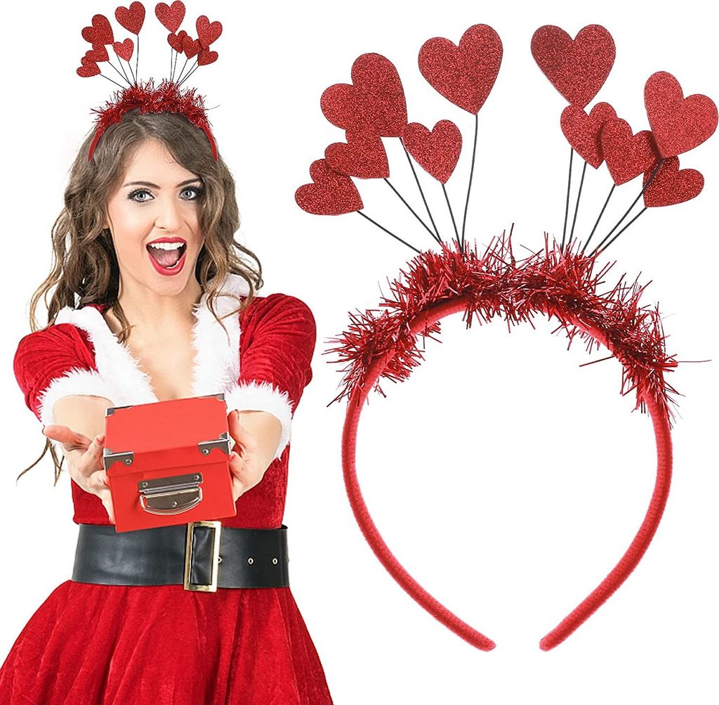 Pailletten Herz Stirnband Glitter Herz Haarband Weihnachten Herz Form Dekor Stirnband Rot Herz Kopf Bopper Haar Accessoires für Urlaub Hochzeit Ge...