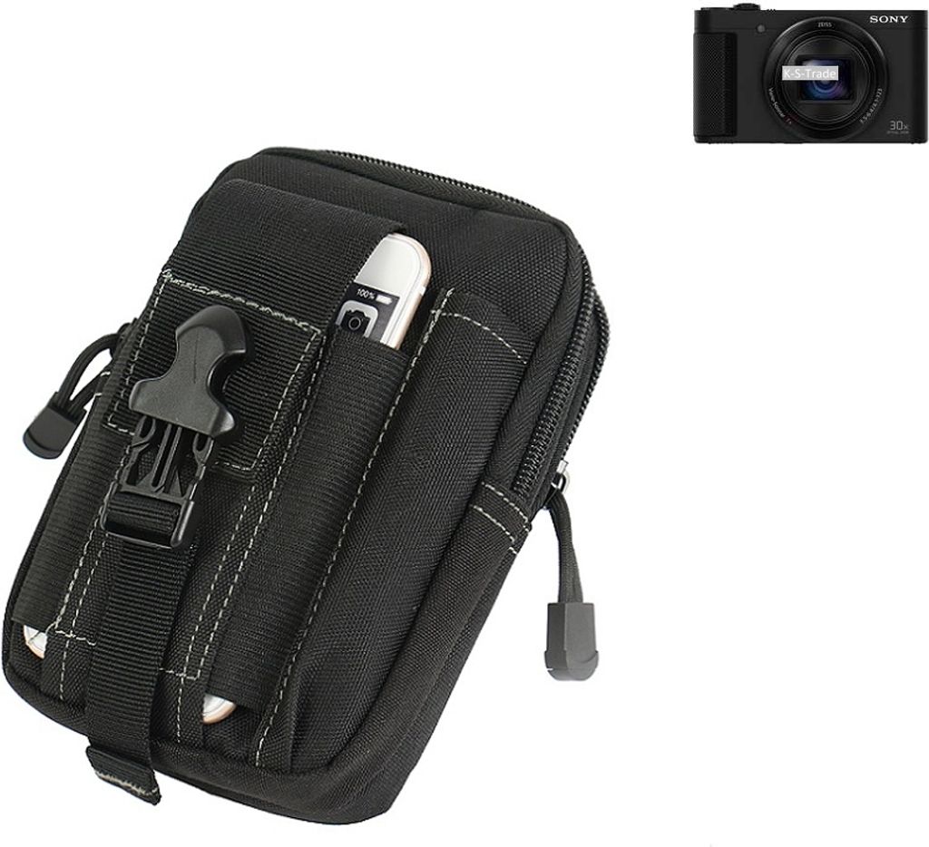 K-S-Trade Holster Kamera-Tasche kompatibel mit Sony Cyber-shot DSC-HX90V Gürtel-Tasche mit Extrafächer schwarz 1x