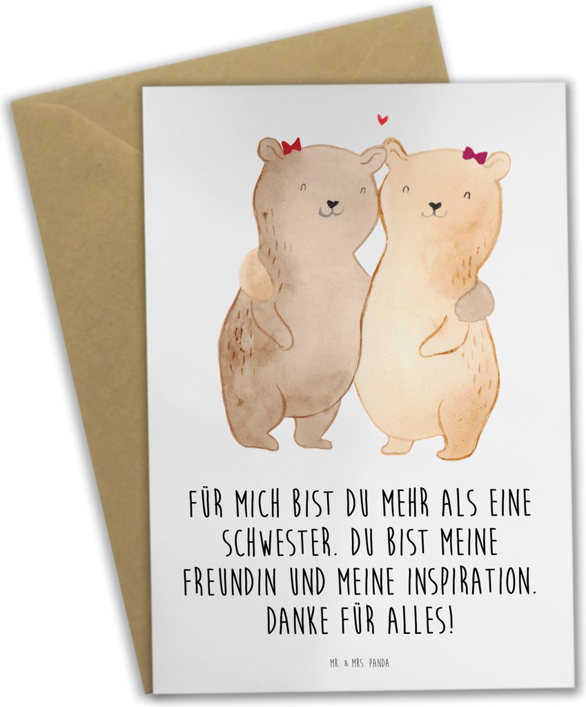 Mr. & Mrs. Panda Klappkarte Meine Schwester - Weiß - Geschenk, hochzeitskarten, Für, Glückwunschkarte, Geschenke, Danke, osterkarten, einladungs...