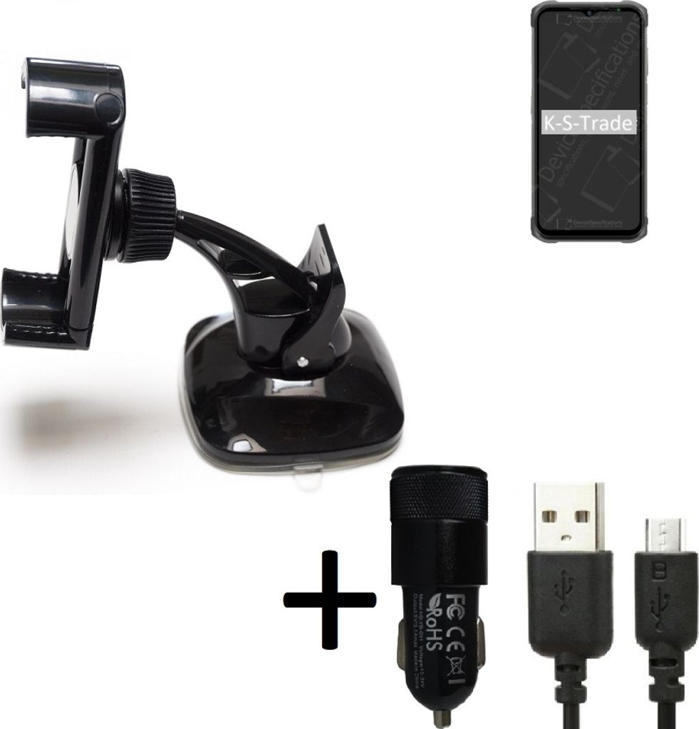 K-S-Trade Halterung kompatibel mit Ulefone Armor 12 5G Windschutzscheibe / Armaturenbrett + LADEGERÄT mit Mico USB Kabel Autohalterung KFZ Halter
