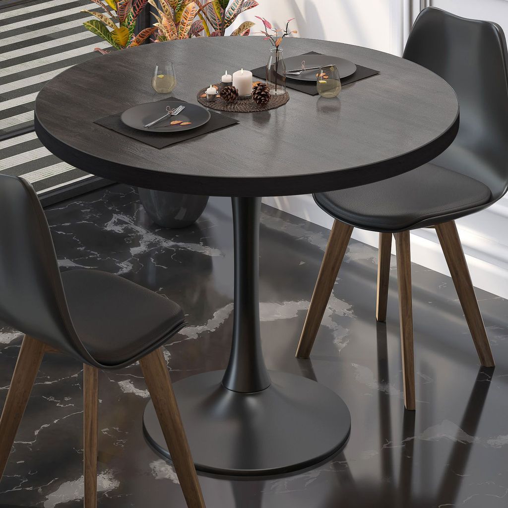 BL | Bistrotisch | Ø:H 70 x 76 cm | Schwarzer Rand | Wenge / Schwarz | Rund | Bistrotisch Gastro Tisch