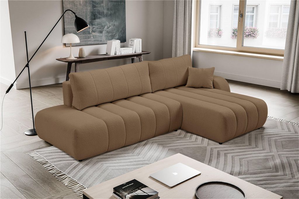 Masseno Ecksofa GIOIA R-S mit Schlaffunktion L-Form, Sofa mit Bettkasten, Wohnzimmersofa, Couch, Soffa, Bettsofa, Couchgarnitur- Braun, LAMBI 4