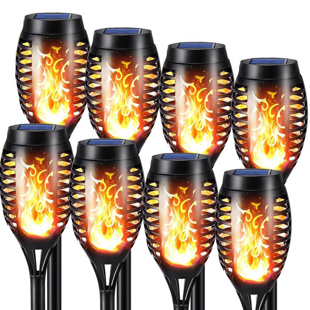 8 Stück Solarlampen für Außen Garten, Halloween Deko Solar Fackeln mit Realistischer Flammeneffekt, IP65 Wetterfest Solarleuchten