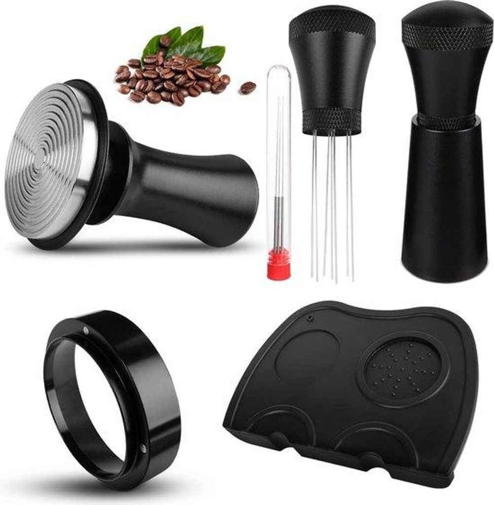 Premium-Barista-Zubehör – Tamper-Basis mit Riffelung und Espresso-Tamper aus Edelstahl – 58-mm-Tamper-Set inkl. WDT-Werkzeug – Dosierring ...