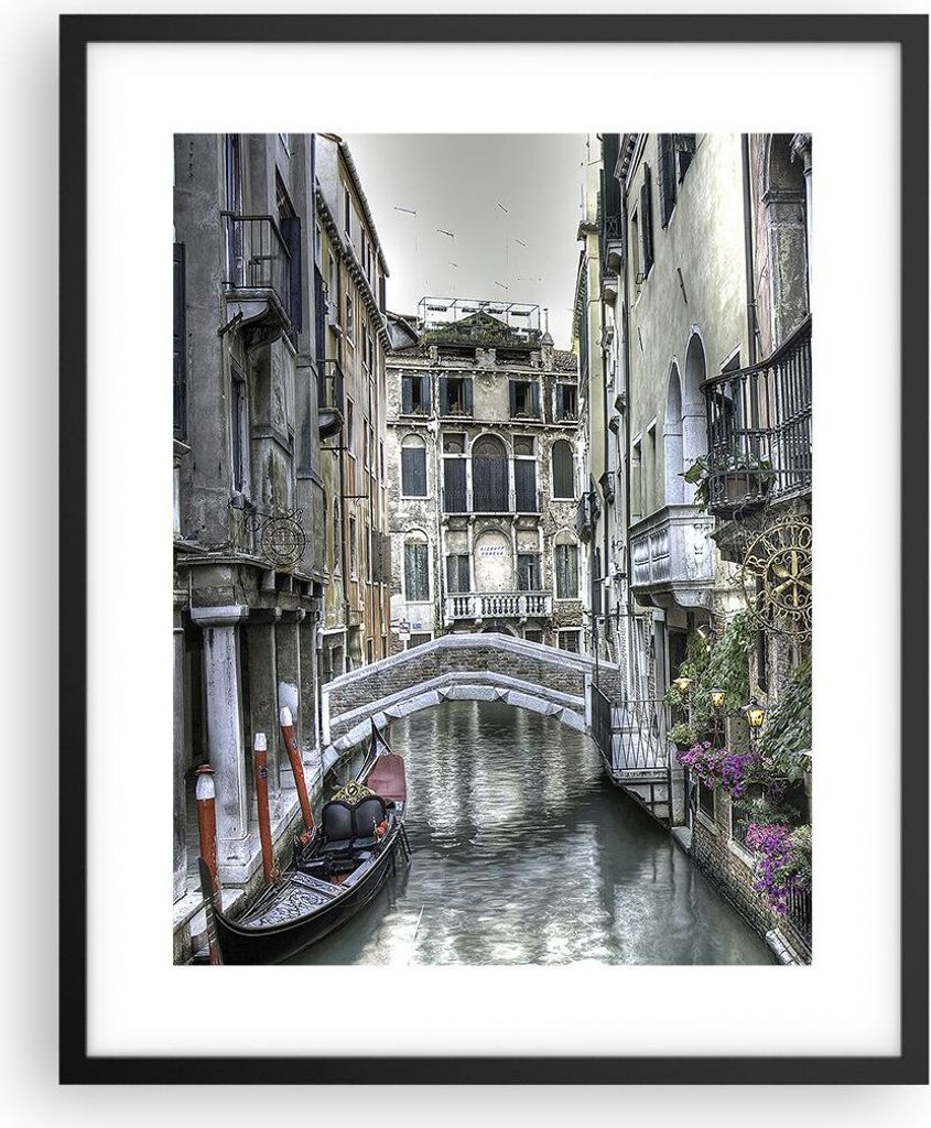 Gerahmtes Poster - Schwarzer Rahmen - Venedig Brücke Wasser - 40x50 cm - Wand Bild - Wanddeko - Wandbilder - Kunstposter - Wandposter - Bilderrahm...
