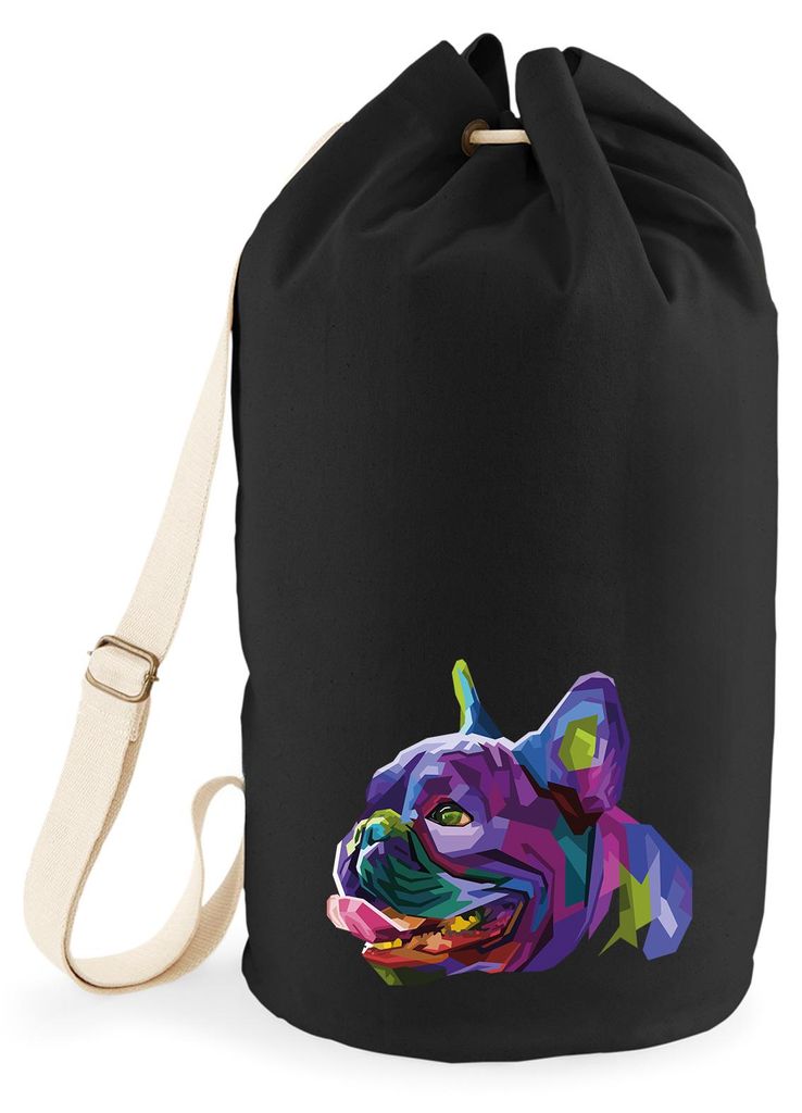 Huuraa Seesack Mops Colorful 20 Liter Black Baumwolle Rucksack Geschenkidee
