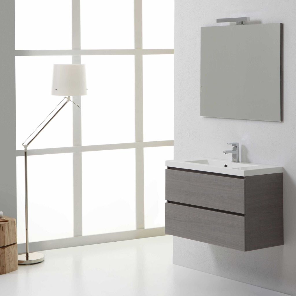 Badezimmer- Set, Komplett mit Waschtisch, Lampe und Spiegel, geringe Tiefe 39cm | Manhattan
